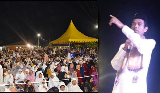 somad Ribuan jemaah hadir menyaksikan dakwah dai kondang asal Riau, Ustadz Abdul Somad (UAS) di Bundaran Masjid Istiqomah (MI), Tapaktuan, Aceh Selatan, Senin malam (26/11/2018). (Foto/Faisal)