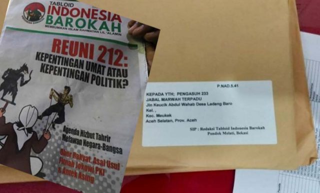 barokah dokumen Paket kiriman berisi tabloid Indonesia Barokah yang sudah sampai di Kantor Pos Tapaktuan. (Foto/Faisal)