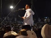 Wali Kota Banda Aceh, Aminullah Usman, di hadapan ribuan peserta muzakarah ulama sufi internasional di Tugu Darusalam Aceh, kemarin. (Foto/Ist)