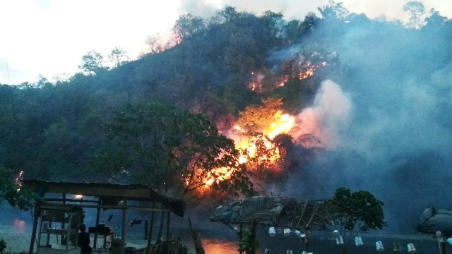 Hutan Geunie, Kecamatan Tangse, Pidie, yang terbakar, Sabtu (14/7/2018) akibat cuaca cukup panas (ekstrim) hingga beberapa hari ke depan. (Foto/Muhammad Riza)