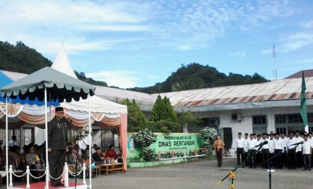 WhatsApp Image 2019-01-03 at 13.22.03 Bupati Aceh Selatan, Azwir, saat membaca amanat pada upacara Hari Amal Bakti (HAB) ke-73, di halaman kantor bupati lama di Tapktuan, Kamis (3/1/2019). (Foto/Faisal)